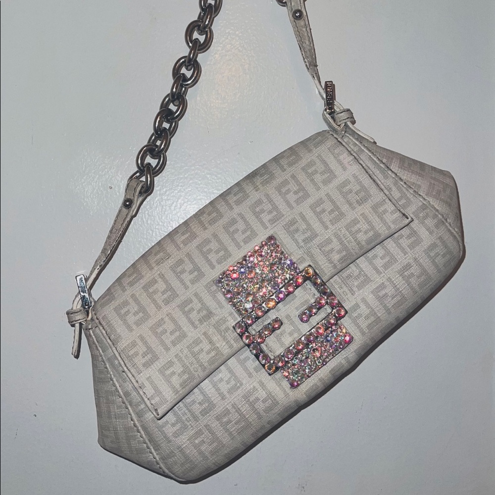 Fendi Mama Bag. Super special. White and grey with clear shiny rhinestones!